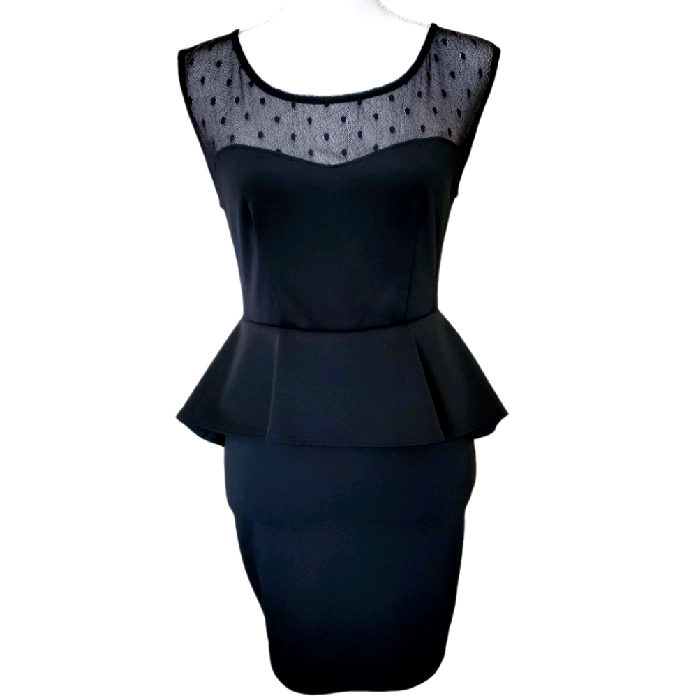 Foreign Exchange Peplum Dress Polka Dot Mesh